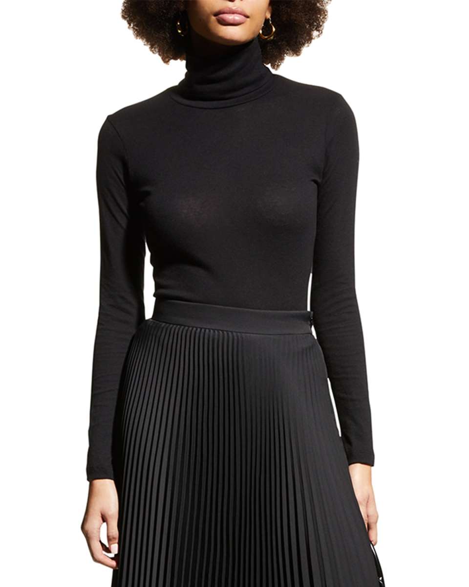 Cotton-Cashmere Long Sleeve Turtleneck Top